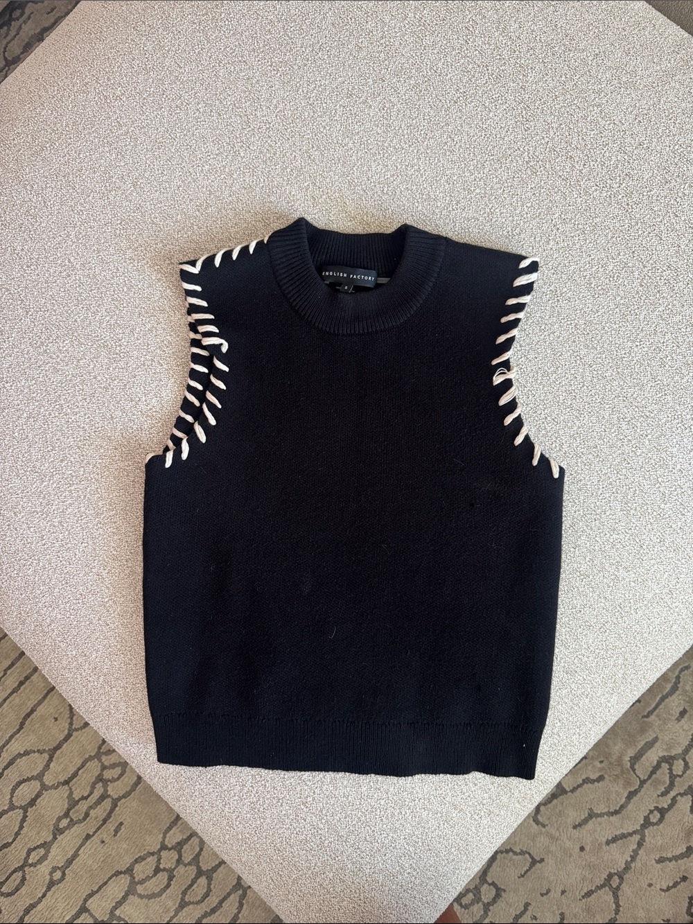 English Factory Black Knit Tank Top with White Stitch Detail